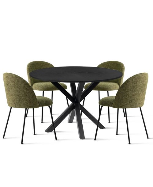 5-Piece Round Dining Table Set, 39.4'' Mdf Wood Grain Top with Metal Legs and Upholstered Chairs for Kitchen or Apartment-Maison Boucle - Green