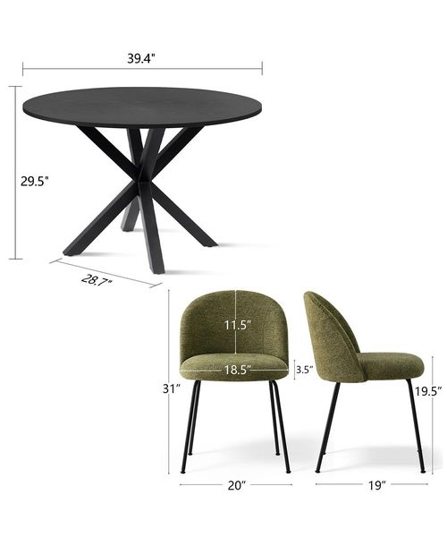 5-Piece Round Dining Table Set, 39.4'' Mdf Wood Grain Top with Metal Legs and Upholstered Chairs for Kitchen or Apartment-Maison Boucle - Green