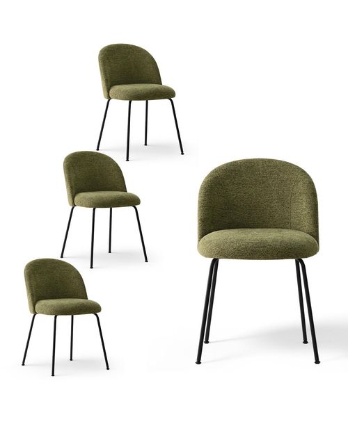 5-Piece Round Dining Table Set, 39.4'' Mdf Wood Grain Top with Metal Legs and Upholstered Chairs for Kitchen or Apartment-Maison Boucle - Green