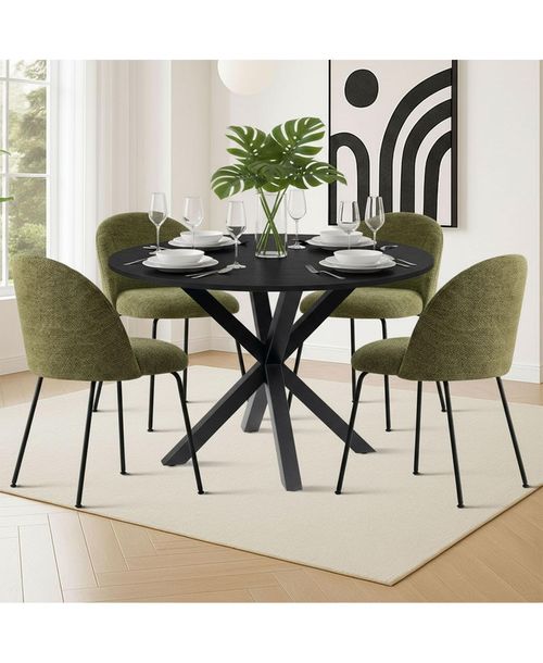 5-Piece Round Dining Table Set, 39.4'' Mdf Wood Grain Top with Metal Legs and Upholstered Chairs for Kitchen or Apartment-Maison Boucle - Green