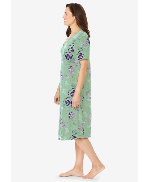 Dreams & Co. Women's Short T-Shirt Lounger - Aquatic green bouquet