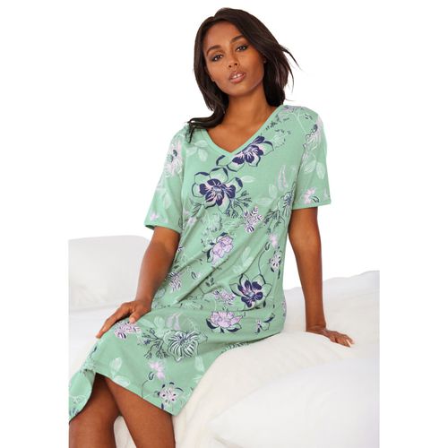 Dreams & Co. Women's Short T-Shirt Lounger - Aquatic green bouquet