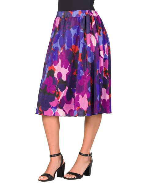 24seven Comfort Apparel Women's Pleated Elastic Waistband Party Midi Skirt - Purple Multi