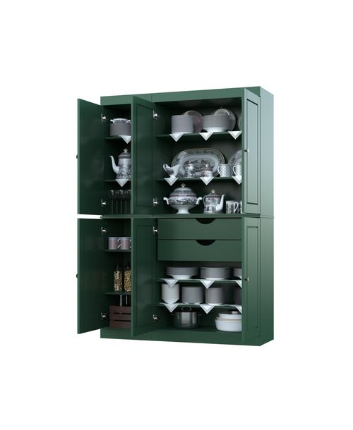 Palace Imports 100% Solid Wood 48.5" Pantry Cabinet with Raised Panel Doors, 2-Drawers & Adjustable Shelves - Green