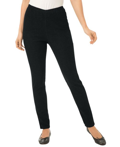 Woman Within Women's Within Tall Pull-On Elastic-Waist Stretch Fineline Denim Jeans - Black