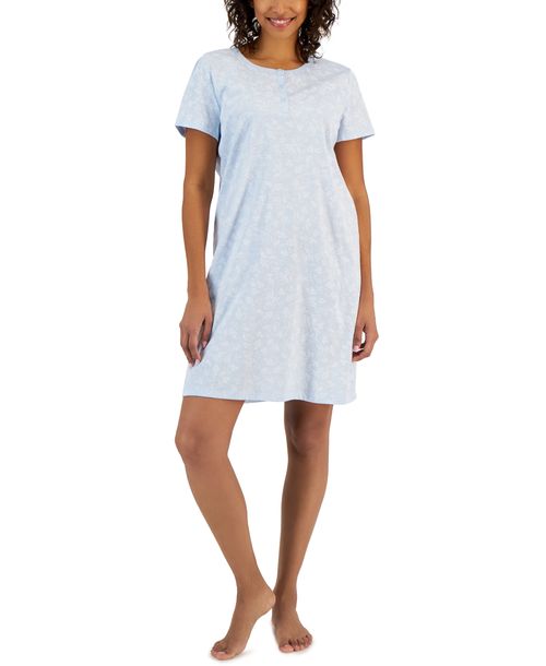 Charter Club Women's Cotton Printed Henley Sleepshirt, Created for Macy's - Paisley Floral