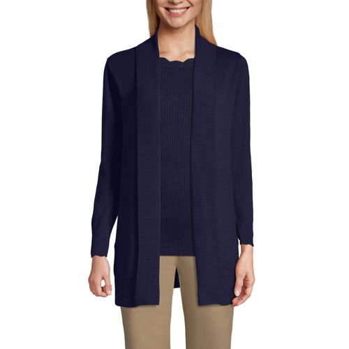 Lands' End Women's Cotton Modal Shawl Collar Cardigan Sweater - True navy