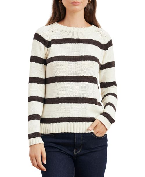Paneros Clothing Women's Striped Sloane Crewneck Sweater - Cacao