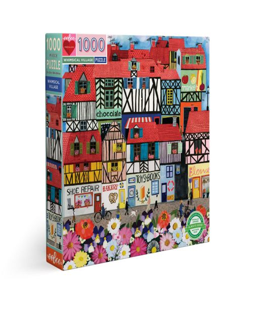Eeboo Piece and Love Whimsical Village Square Adult Jigsaw Puzzle 1000 Piece Set - Multi