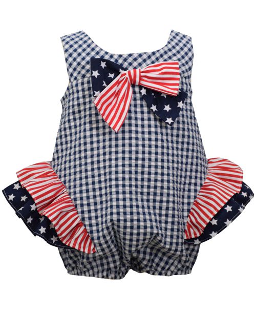 Bonnie Baby Baby Girls Americana Seersucker Check Bubble Romper - Blue