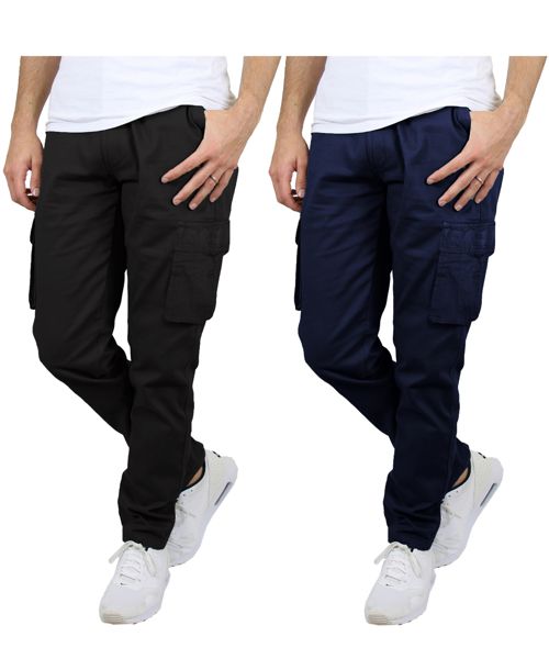 Blu Rock Men's 2-Pack Flex Stretch Cargo Pants - Black, Navy