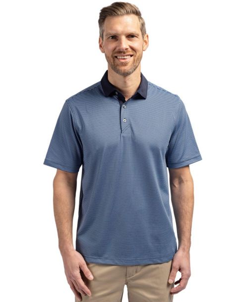 Cutter & Buck Men's Virtue Eco Pique Micro Stripe Recycled Polo - Navy blue/white