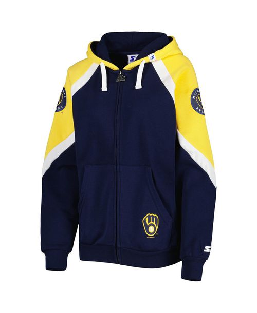 Women's Starter Navy, Gold Milwaukee Brewers Hail Mary Full-Zip Hoodie - Navy, Gold
