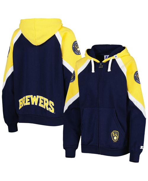 Women's Starter Navy, Gold Milwaukee Brewers Hail Mary Full-Zip Hoodie - Navy, Gold