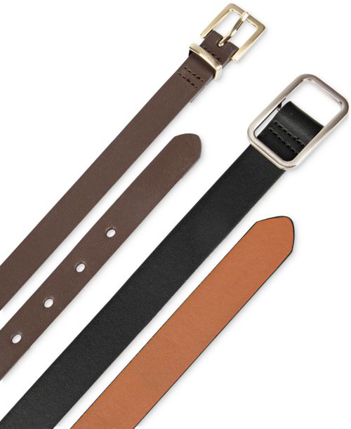 Calvin Klein 2-Pc. Skinny Belt Set - Black/brown
