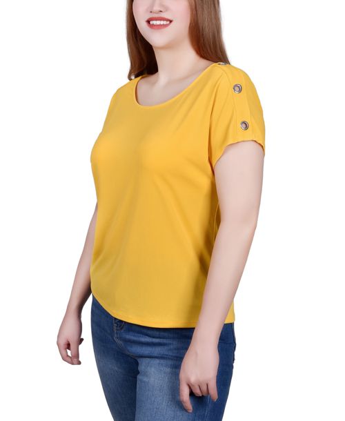 Ny Collection Short Sleeve Extended Sleeve Tunic Top - Yellow