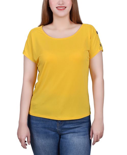 Ny Collection Short Sleeve Extended Sleeve Tunic Top - Yellow