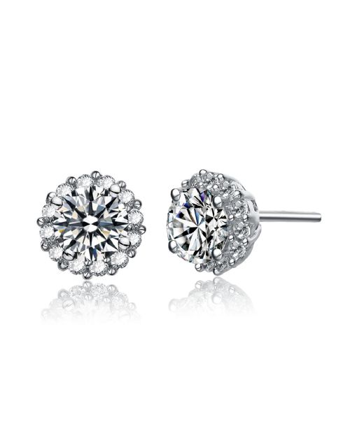 Sterling Silver Cubic Zirconia Round Stud Style Earrings - Clear