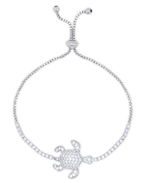 Cubic Zirconia Adjustable Turtle Bracelet in Silver Plate - Silver