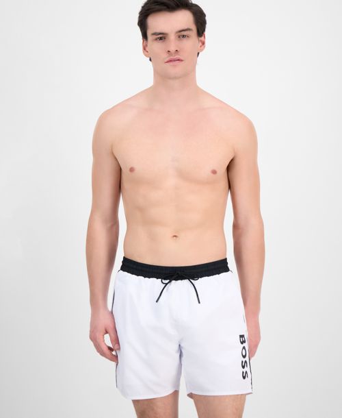 Boss by Hugo Boss Men's Logo 6" Swim Trunks, Created for Macy's - White
