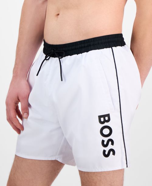 Boss by Hugo Boss Men's Logo 6" Swim Trunks, Created for Macy's - White