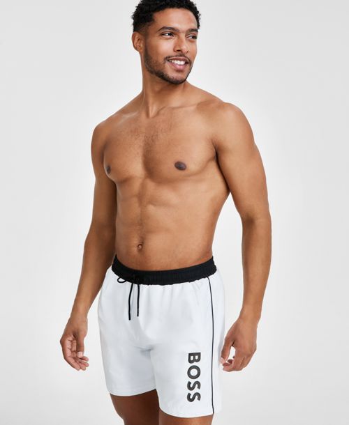 Boss by Hugo Boss Men's Logo 6" Swim Trunks, Created for Macy's - White