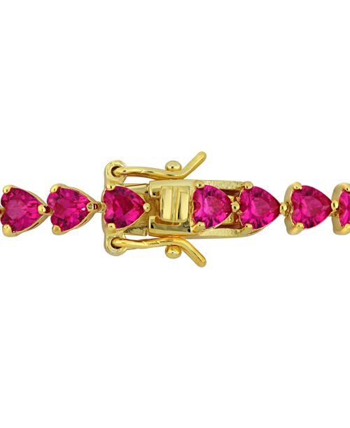 Lab-Grown Ruby Heart Shape Tennis Bracelet (12-1/3 ct. t.w.) in Yellow-Plated Sterling Silver - Ruby