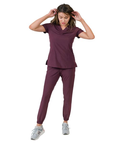 Medgear Women's Olivia 4 Pocket Top Gathered Jogger Pants Set - Raisin