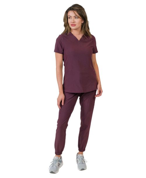 Medgear Women's Olivia 4 Pocket Top Gathered Jogger Pants Set - Raisin