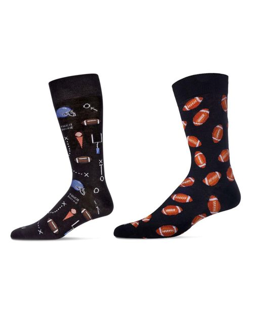 MeMoi Men's Crew Football Assortment Socks, Pair of 2 - Black