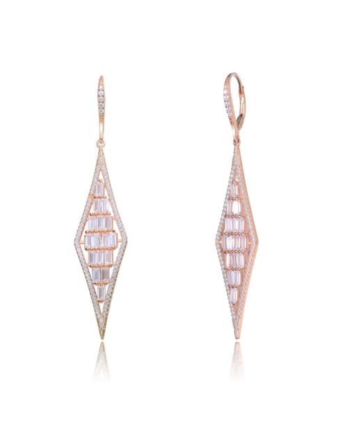 Sterling Silver Shaped Cubic Zirconia Long Kite Shape Drop Earrings - Light/past