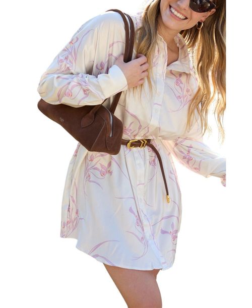 Lily and Lionel London Women's Kristy Button Down Large Floral Shirtdress - Natural