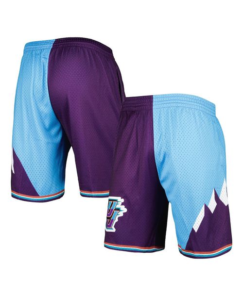 Men's Mitchell & Ness Turquoise, Purple Utah Jazz Hardwood Classics 1996 Split Swingman Shorts - Turquoise, Purple