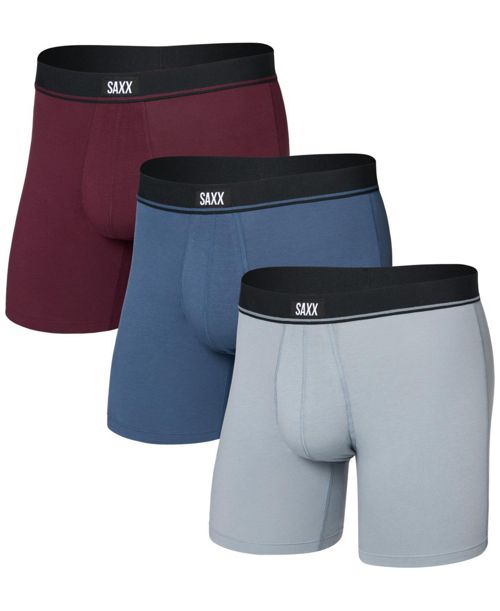 Saxx Men's 3pk. Essential Cotton Logo Boxer Briefs - Tradewinds/indigo/maroon