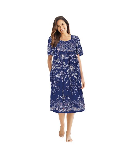 Only Neccessities Plus Size Only Necessities Mixed Print Short Lounger - Evening blue vines
