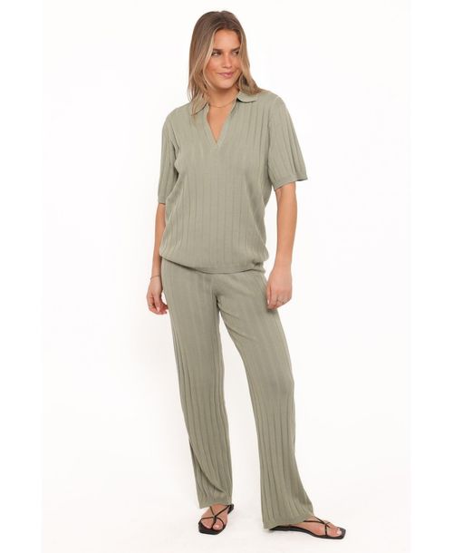 Petal and Pup Women's Yulissa Wide Ribbed Pant Set. - Khaki green