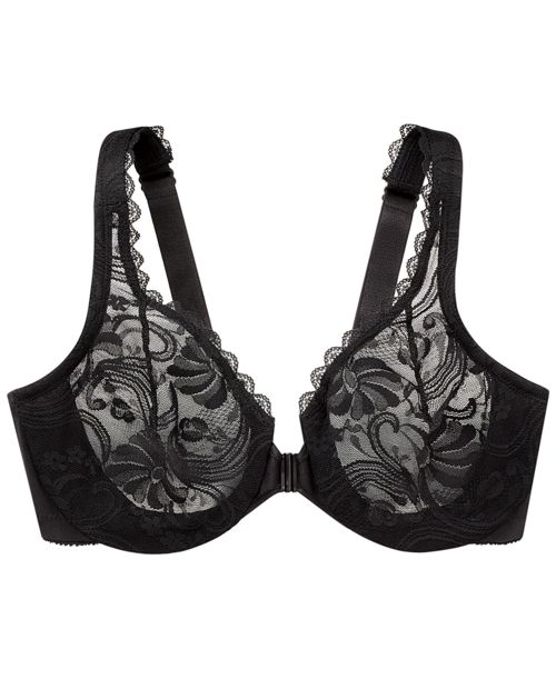 Glamorise Women's Full Figure Plus Size Wonderwire Front Close Stretch Lace Bra 9245 - Black