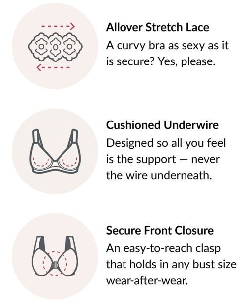 Glamorise Women's Full Figure Plus Size Wonderwire Front Close Stretch Lace Bra 9245 - Black