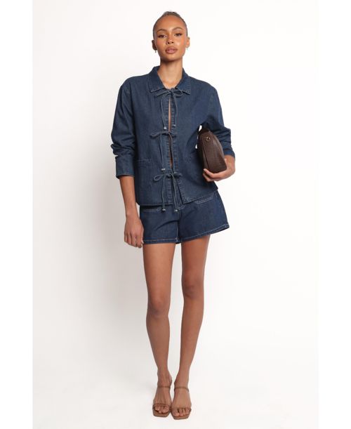 Petal and Pup Women's Avon Bow Front Denim Shacket - Denim