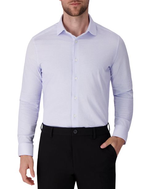 Victor Emmanuel Men's Geometric Print Mitered Cuffs Dress Shirt - Light Blue