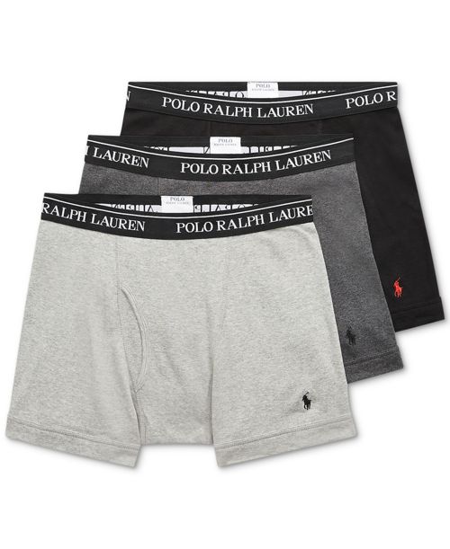 Polo Ralph Lauren Men's 3-Pack Big & Tall Cotton Boxer Briefs - Black/grey