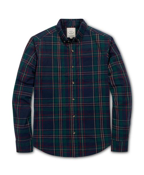 Hope & Henry Men's Organic Long Sleeve Stretch Poplin Button Down Shirt - Scottish plaid