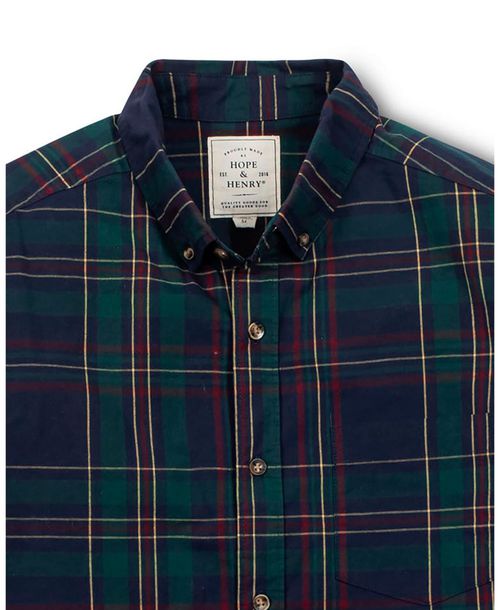 Hope & Henry Men's Organic Long Sleeve Stretch Poplin Button Down Shirt - Scottish plaid