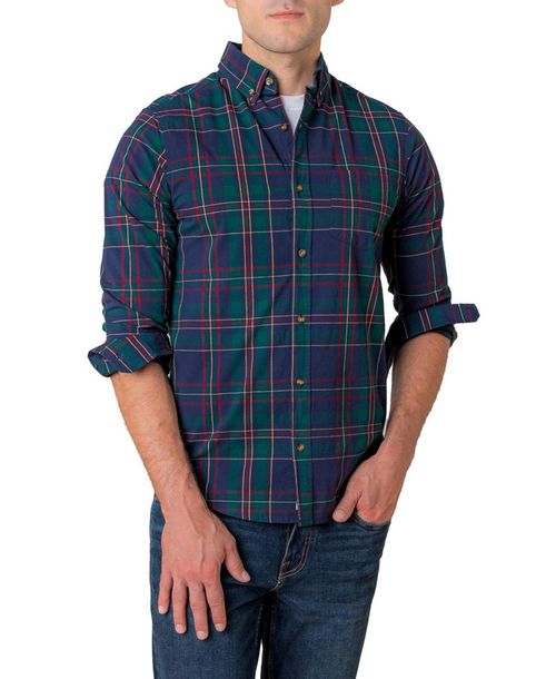 Hope & Henry Men's Organic Long Sleeve Stretch Poplin Button Down Shirt - Scottish plaid