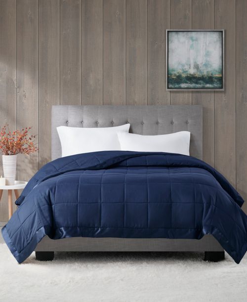 Madison Park Windom Lightweight Down Alternative Satin Trim Blanket, Full/Queen - Navy