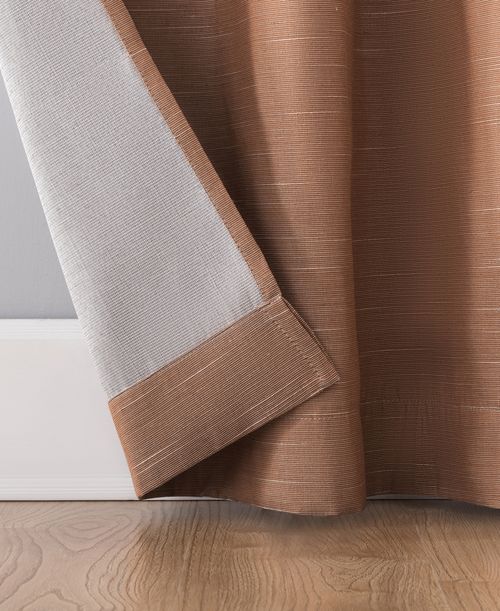 Textured Linen Blend Total Blackout Grommet Top Curtain - Pecan Brown