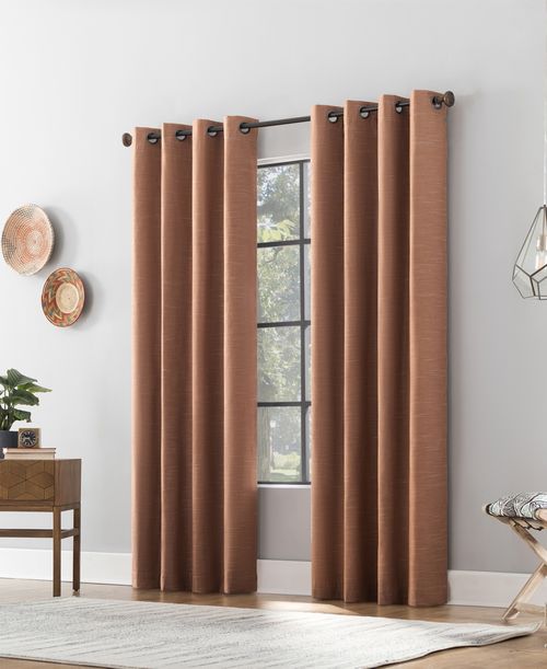Textured Linen Blend Total Blackout Grommet Top Curtain - Pecan Brown