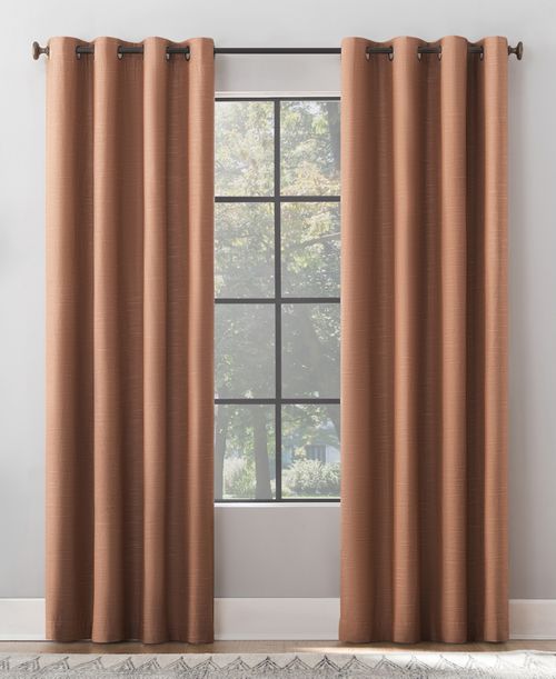 Textured Linen Blend Total Blackout Grommet Top Curtain - Pecan Brown