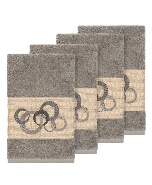 Linum Home Turkish Cotton Annabelle 4-Pc. Embellished Hand Towel Set - Dark Grey