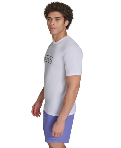 Calvin Klein Men's Logo Short-Sleeve Swim Rash Guard - White